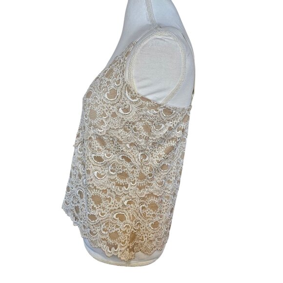 Y2K Boston Proper Biege Tan Cream Lace Cami Tank Spaghetti Strap Camisole‎ - Picture 3 of 9